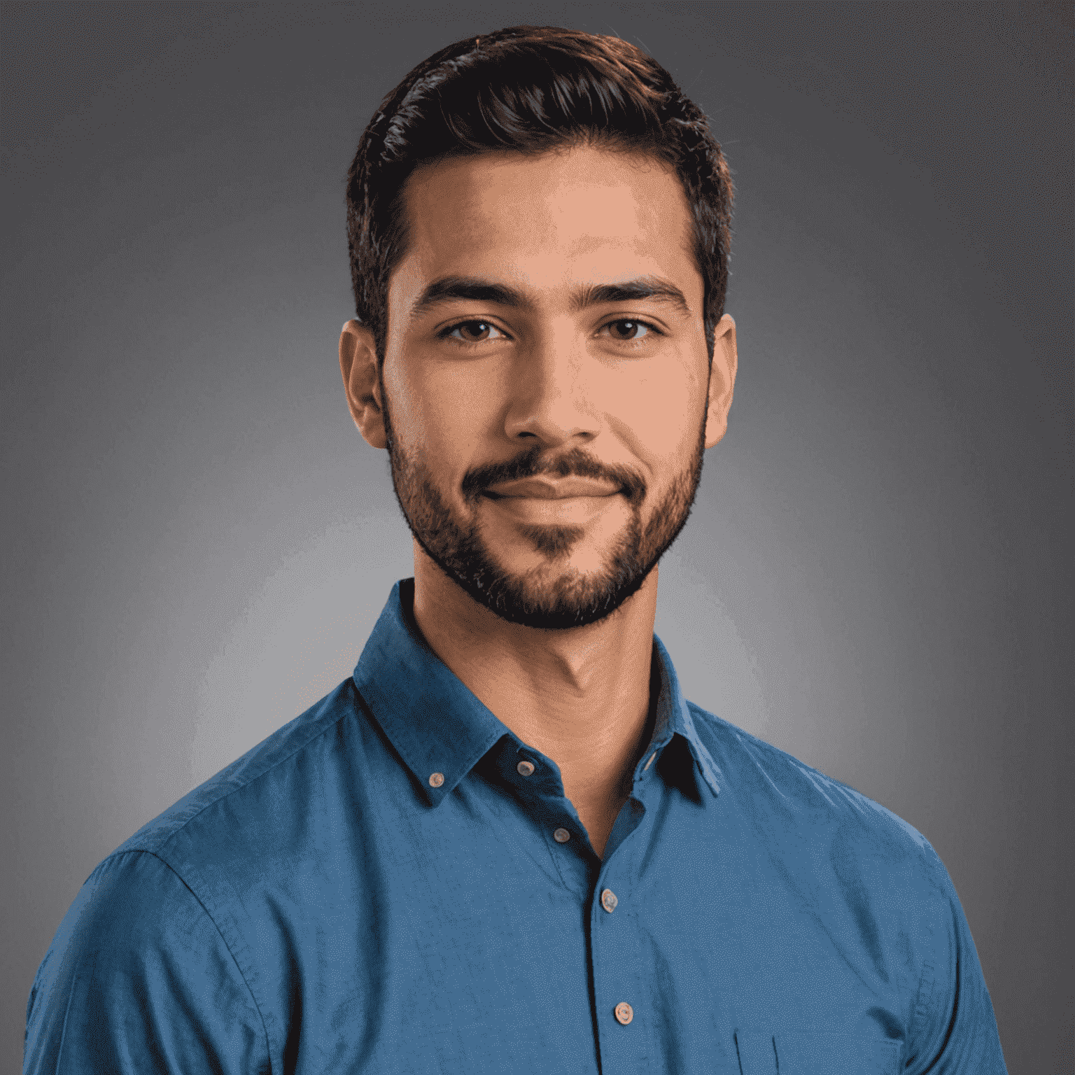 Foto de perfil de Carlos Mendoza, especialista en desarrollo profesional. Hombre joven con barba corta y camisa azul, con una expresión amigable.