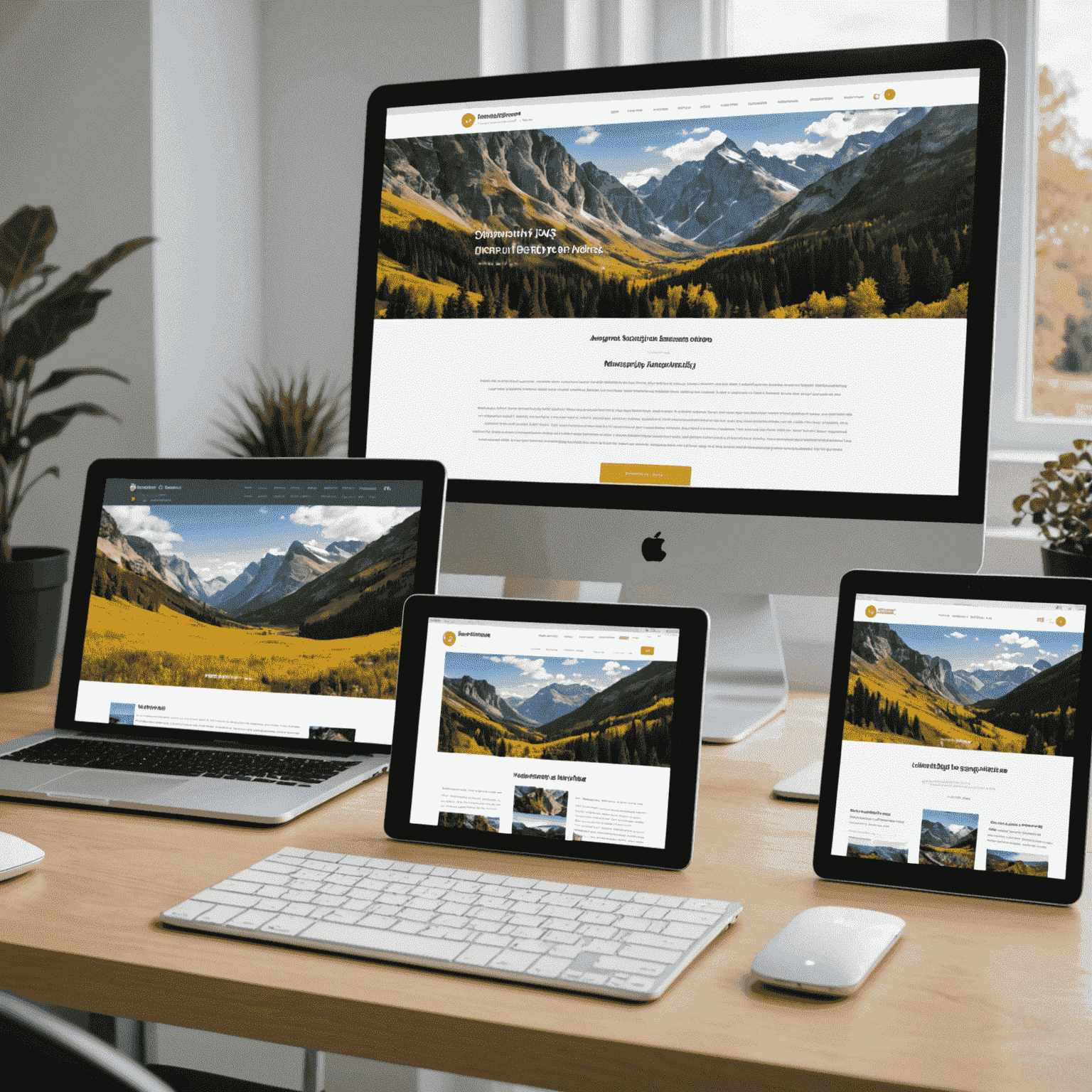 Imagen que muestra un sitio web responsivo en diferentes dispositivos: computadora de escritorio, tableta y teléfono móvil, demostrando cómo se adapta el diseño.